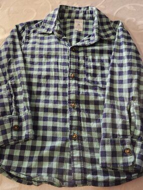 Carters Boys Plaid Shirt Toddler Size 3T Long Sleeves Green Black 100% cotton